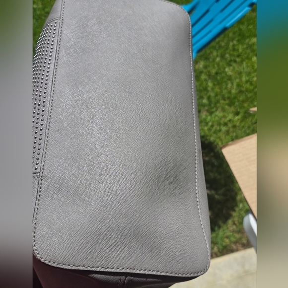 $298 Michael Kors Signature Tote Handbag Jetset Studded Women Leather Gray Rare - Picture 13 of 16